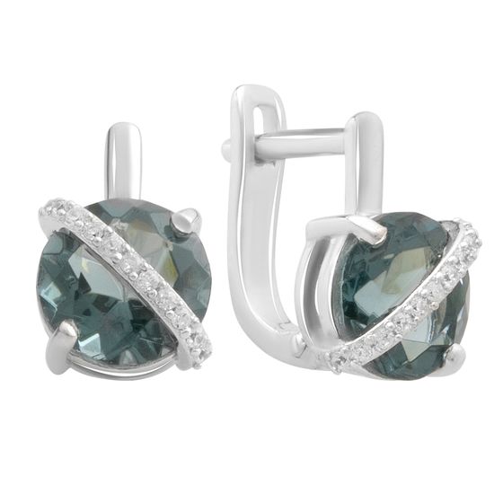 Серебряные серьги с топазом Лондон Блю 3.665ct, фианитами
