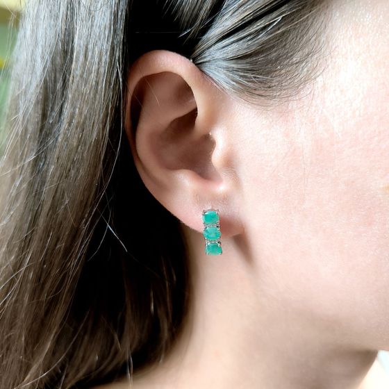 Серебряные серьги с изумрудом 2.006ct, фианитами