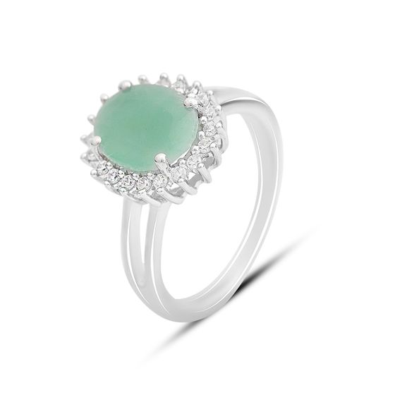 Серебряное кольцо с изумрудом, фианитами