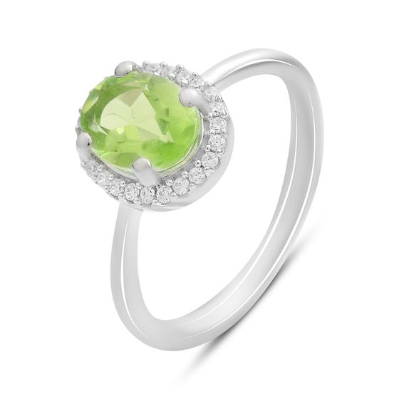 Серебряное кольцо с хризолітом 1.256ct, фианитами
