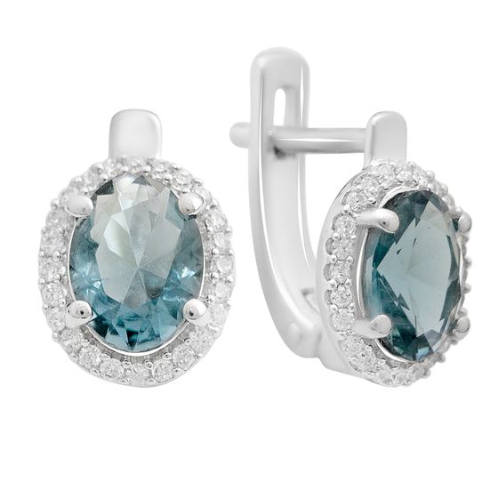 Серебряные серьги с топазом Лондон Блю 2.099ct, фианитами