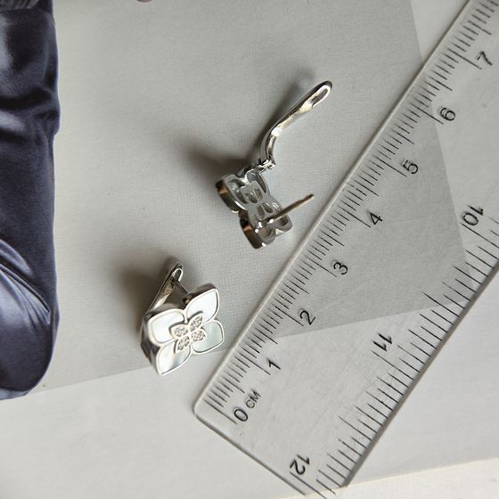 Серебряные серьги с перламутром, фианитами