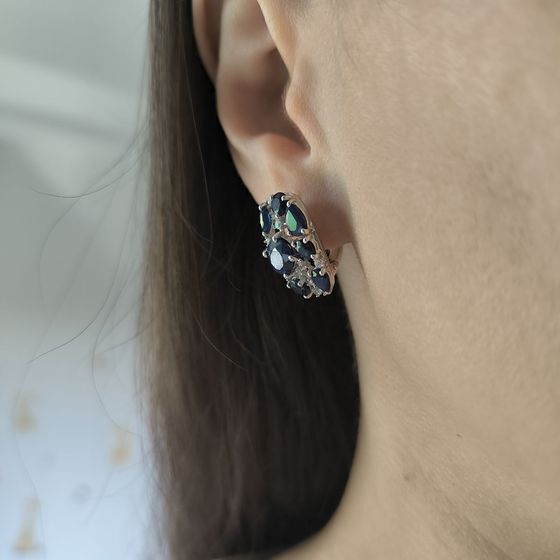 Серебряные серьги с сапфиром 7.608ct, фианитами