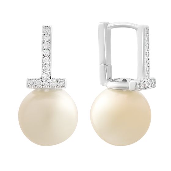 Серебряные серьги с жемчугом, фианитами