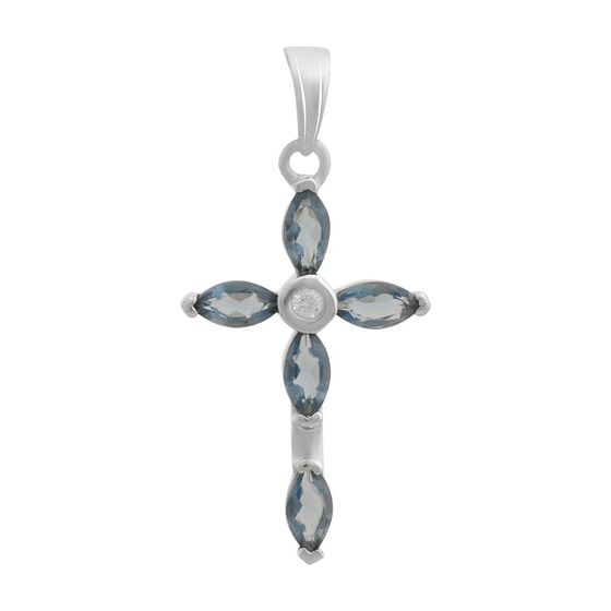 Серебряный крестик с танзанитом nano 1.018ct, фианитами