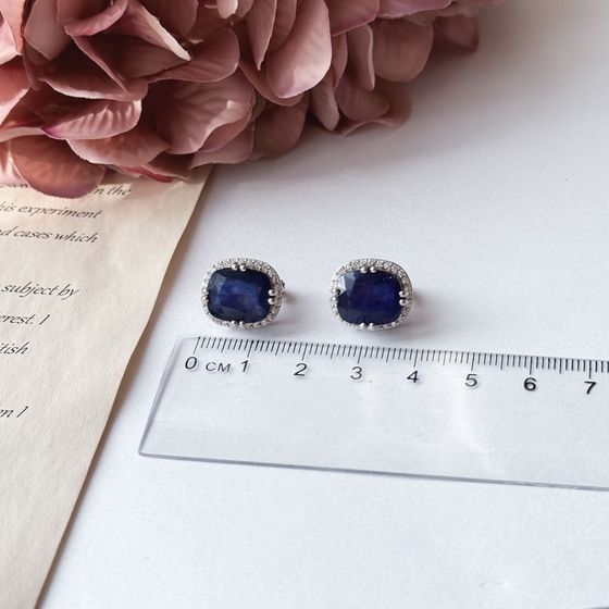 Серебряные серьги с сапфиром 14.84ct, фианитами