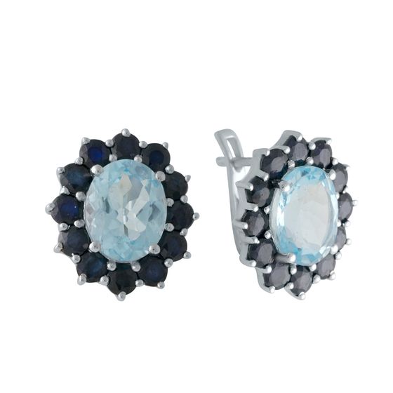 Серебряные серьги с сапфиром 10.962ct, топазом