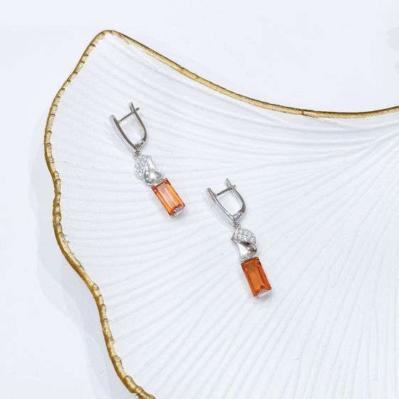 Серебряные серьги с золотим кварцем 5.58ct, фианитами