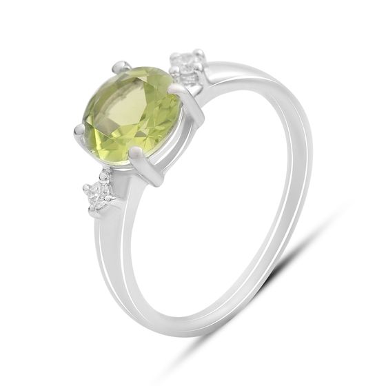 Серебряное кольцо с хризолітом 1.967ct, фианитами