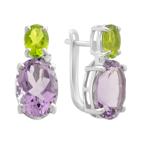 Серебряные серьги с аметистом, хризолітом