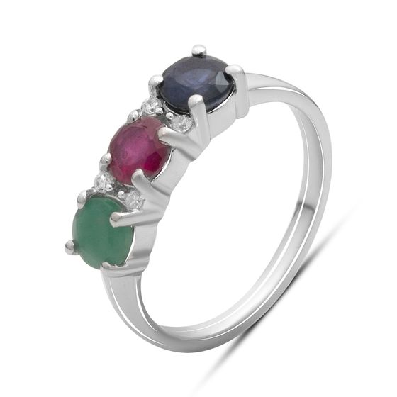 Серебряное кольцо с сапфиром 1.917ct, изумрудом, рубином