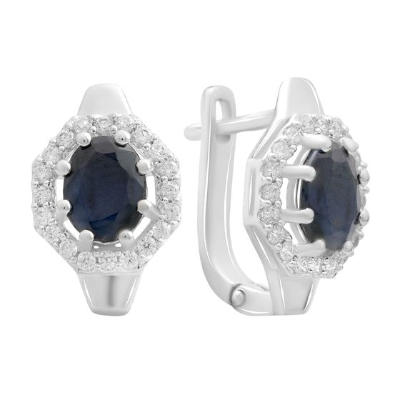 Серебряные серьги с сапфиром 4.21ct, фианитами