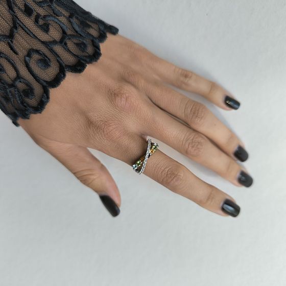 Серебряное кольцо с аметистом 1.117ct, цитрином, хризолітом, топазом