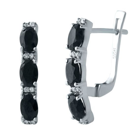 Серебряные серьги с сапфиром 3.679ct, фианитами