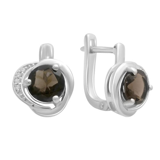 Серебряные серьги с раухтопазом (дымчатым кварцем) 2.344ct, фианитами