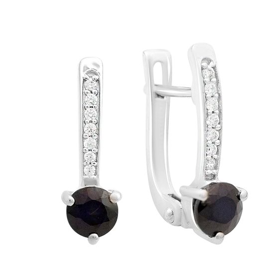 Серебряные серьги с сапфиром 1.528ct, фианитами