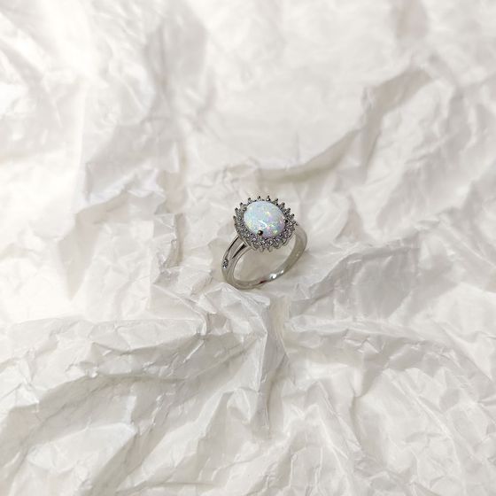 Серебряное кольцо с опалом 1.318ct, фианитами