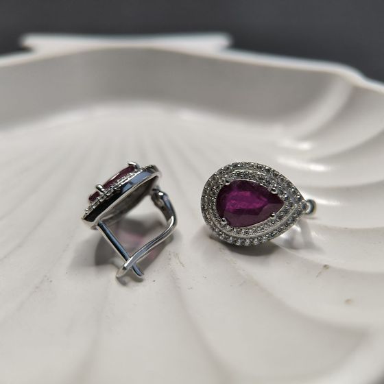 Серебряные серьги с рубином 6.289ct
