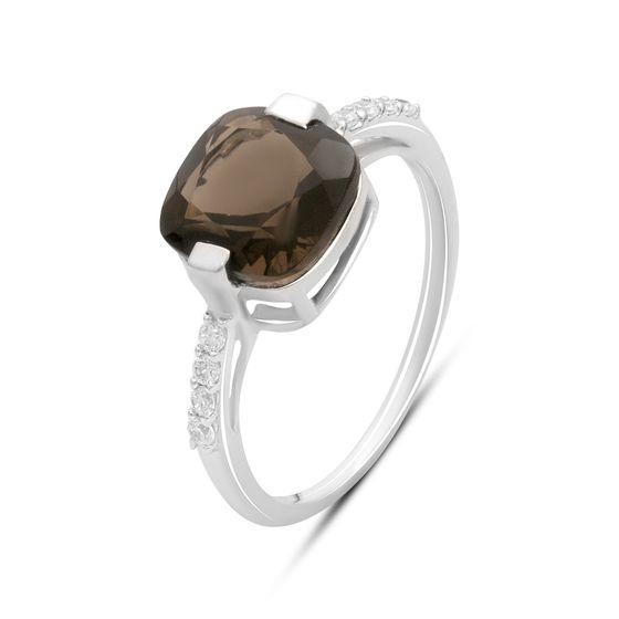 Серебряное кольцо с раухтопазом (дымчатым кварцем) 2.932ct, фианитами