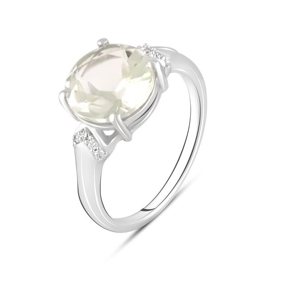 Серебряное кольцо с зеленим аметистом 2.938ct, фианитами